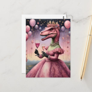 Ein Niedliches rosa Dino in einem Kleid Postkarte