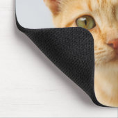 Ein niedliches, rotes Tabby-Kätzchen beobachtet di Mousepad (Ecke)