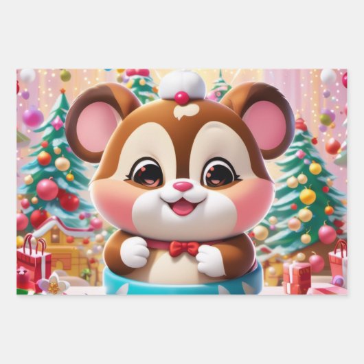 Ein niedliches, rundes Zeichen, das einem Chipmunk Geschenkpapier Set (Vorderseite)