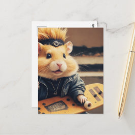 Ein Niedliches Skateboarding Punk Hamster Retro Postkarte