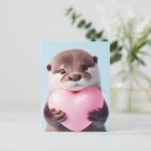 Ein niedliches Valentine Otter Pink Heart Postkarte (Stehend Vorderseite)