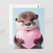 Ein niedliches Valentine Otter Pink Heart Postkarte (Vorne/Hinten)