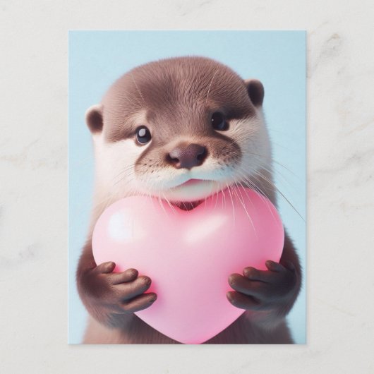 Ein niedliches Valentine Otter Pink Heart Postkarte (Vorderseite)