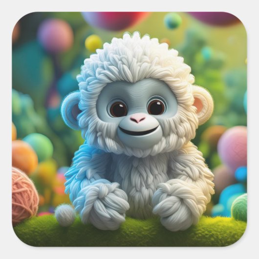 Ein niedliches Yeti aus Garn Quadratischer Aufkleber (Vorderseite)