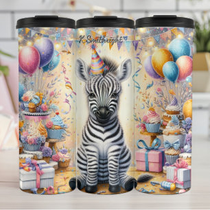 Ein Niedliches Zebra auf der Geburtstagsparty Thermosbecher
