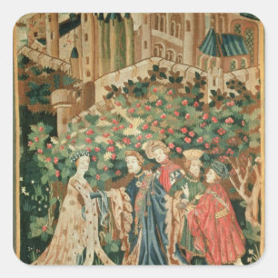 Ein Nobleman grüßt eine Lady mit seinen Servanten Quadratischer Aufkleber