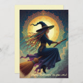 Ein nokturnaler Rendezvous: Modernes HexenHallowee Feiertagskarte (Vorne/Hinten)