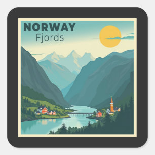 Ein nostalgisches Classic Travel Poster - Norwegen Quadratischer Aufkleber