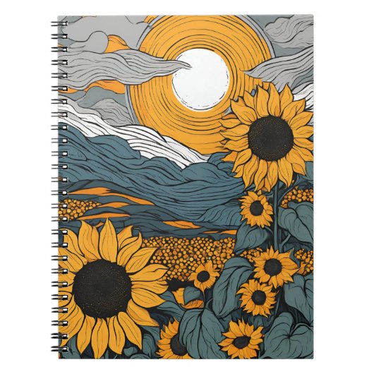 Ein Notebook mit Radiant Sunflowers und Celestial  Notizblock (Vorderseite)