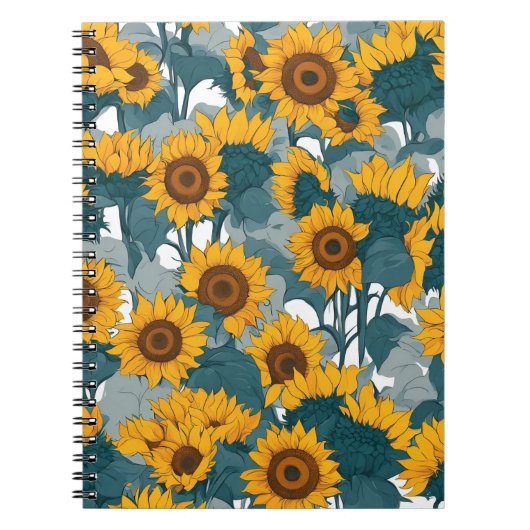 Ein Notebook mit sonnigen Sonnenblumenfeldern Notizblock (Vorderseite)