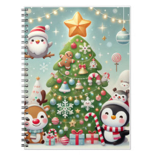 ein Notizbuch mit Weihnachtsbaum und lustigem Char Notizblock