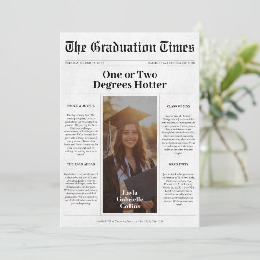 Ein oder zwei Grad Hotter Abschluss Zeitung Einladung (Stehend Vorderseite)