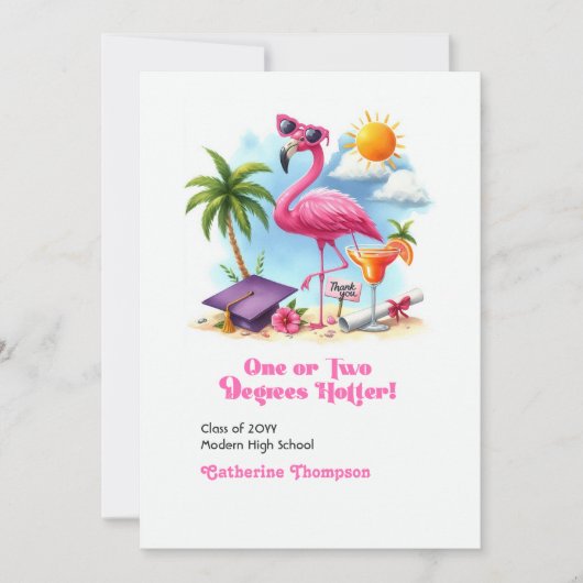 Ein oder zwei Grad Hotter Flamingo Abschluss Dankeskarte (Vorderseite)
