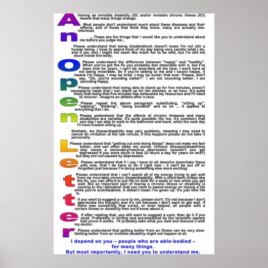 Ein offener Brief an diejenigen ohne chronische Kr Poster (Vorne)