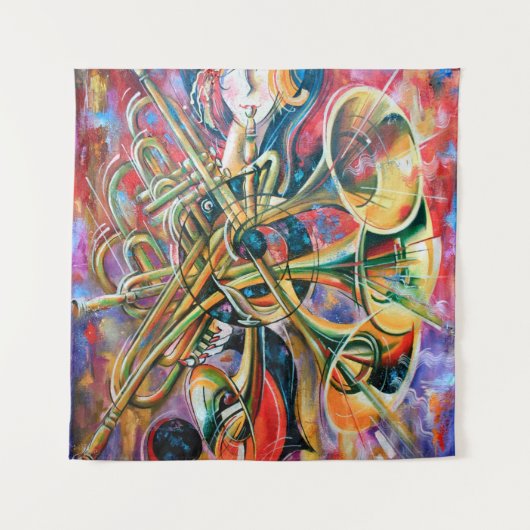 Ein Ölgemälde auf der Leinwand. Musik, das Mädchen Wandteppich (Vorderseite)