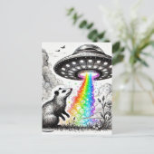 Ein Opossum mit ein paar Vögeln und einem UFO Postkarte (Stehend Vorderseite)