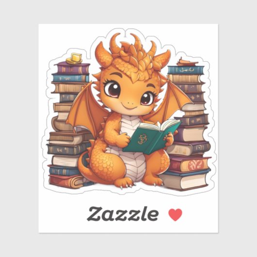 Ein Orange Dragon Reading Sticker (Blatt)