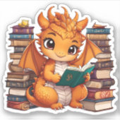 Ein Orange Dragon Reading Sticker (Vorderseite)