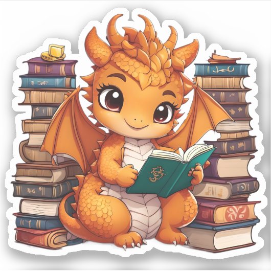 Ein Orange Dragon Reading Sticker (Vorderseite)