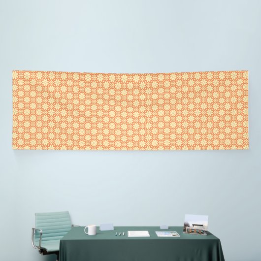 ein orangefarbener weißer Hintergrund mit kleinen Banner (Messeveranstaltung)