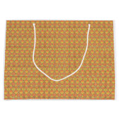 Ein orangefarbenes, gelbes und braunes symmetrisch große geschenktüte (Vorderseite)