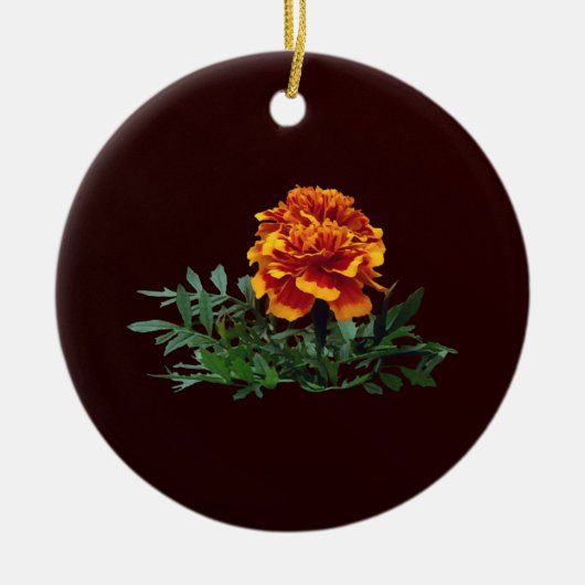 Ein orangefarbenes Marigold mit gelben Tipps Keramik Ornament (Vorne)