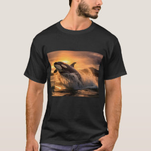 Ein Orca, der vom Ozean abspringt - KI generiert T-Shirt