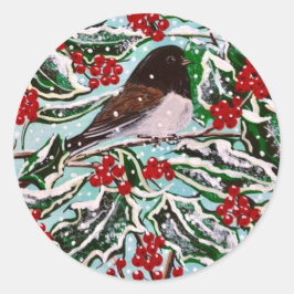 Ein Oregon Junco in Holly ! Runder Aufkleber