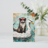 Ein Oter auf Urlaub auf einem Schwan Postkarte (Stehend Vorderseite)