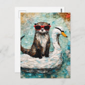 Ein Oter auf Urlaub auf einem Schwan Postkarte (Vorne/Hinten)