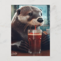 Ein Otter Drinks in einem Café