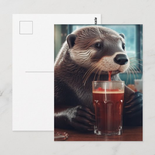 Ein Otter Drinks in einem Café Postkarte (Vorne/Hinten)