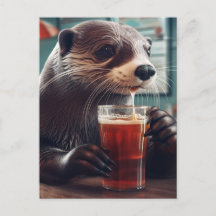 Ein Otter Drinks in einem Café