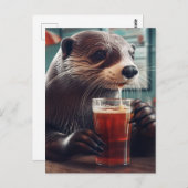 Ein Otter Drinks in einem Café Postkarte (Vorne/Hinten)