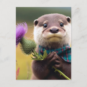 Ein Otter mit einem Siegel Postkarte