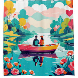Ein Paar auf einem Boot in einem See - Duschvorhan Duschvorhang