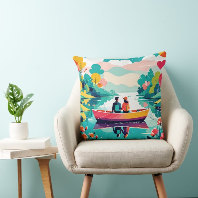 Ein Paar auf einem Boot in einem See - Kissen werf (Stuhl )