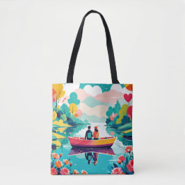 Ein Paar auf einem Boot in einem See - Tote Tasche