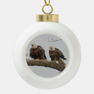 Ein Paar Bald-Adler Keramik Kugel-Ornament