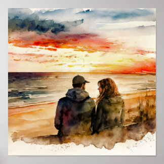 Ein Paar beim Sonnenuntergang Poster