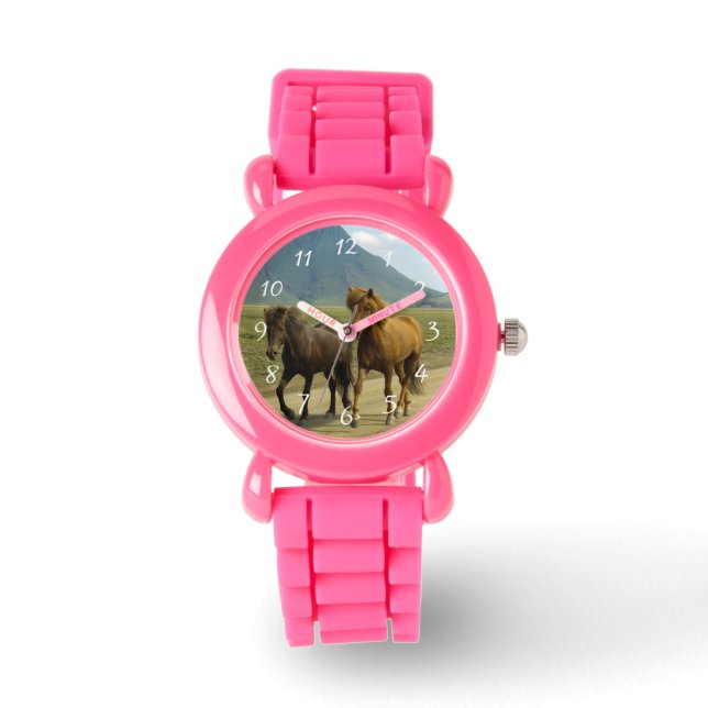 Ein Paar brauner isländischer Ponys Armbanduhr (Vorderseite)
