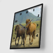 Ein Paar brauner isländischer Ponys Quadratische Wanduhr (Winkel)