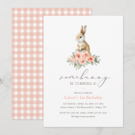 Ein paar Bunny Pink Floral Girl Geburtstagsparty Einladung