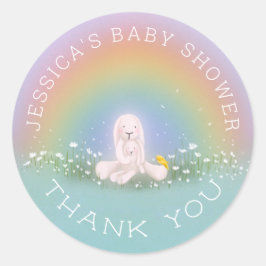 Ein paar Bunny Rainbow Baby Dusche Vielen Dank Runder Aufkleber