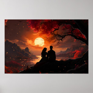 Ein paar, die den Sonnenuntergang zusammen beobach Poster