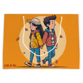 Ein paar Händchen, die im Herbst zusammenlaufen Große Geschenktüte