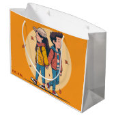 Ein paar Händchen, die im Herbst zusammenlaufen Große Geschenktüte (Rückseite Schrägansicht)