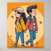 Ein paar Händchen, die im Herbst zusammenlaufen Poster (Vorne)