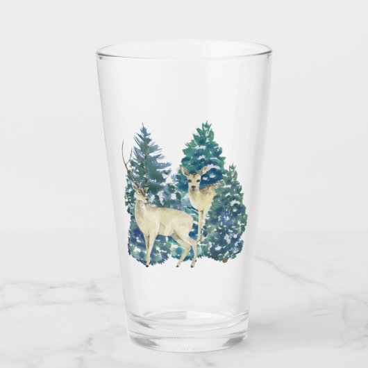 Ein Paar Hirsche im Winterwald Glas (Vorderseite)