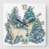 Ein Paar Hirsche im Winterwald Quadratische Wanduhr (Vorderseite)